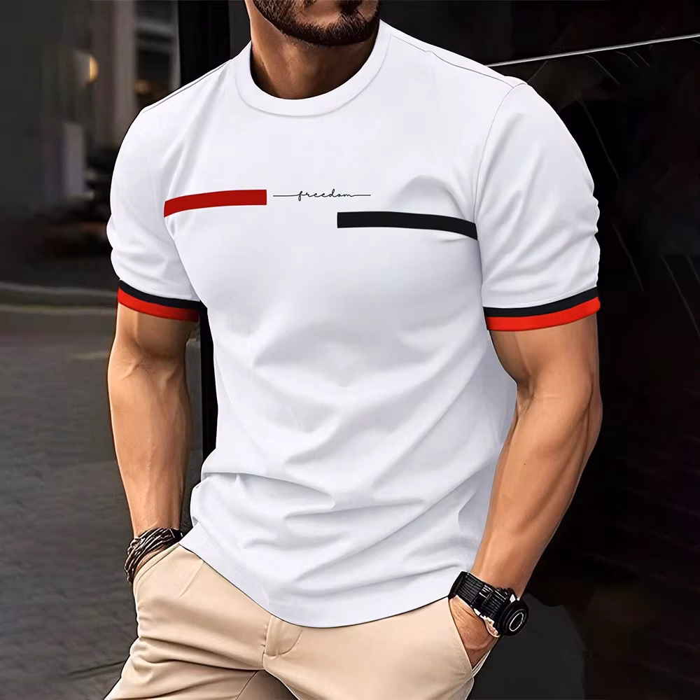 Fashion Summer 3D Stripe Letter Print Men's T Shirt Hip Hop Trend Harajuku Streetwear Casual O-neck Oversized T-shirts