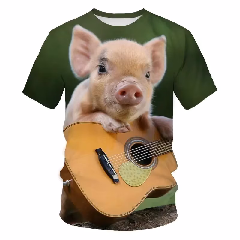 New Casual Fun Cute Animal Pet Pig 3d Printing T-shirt Summer Unisex Kids Short Sleeve Sports Breathable Lightweight Top