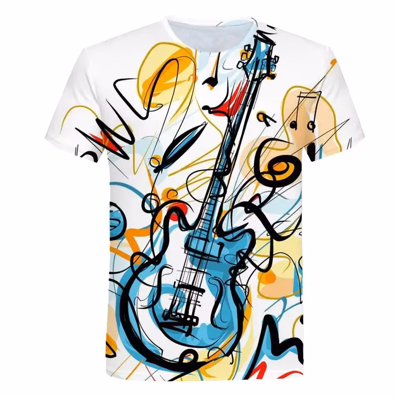 2025New Musical Note Violin 3d Printed T-Shirt Men And Women Hip-Hop Fashion Suit Harajuku Breathable Short-Sleeved