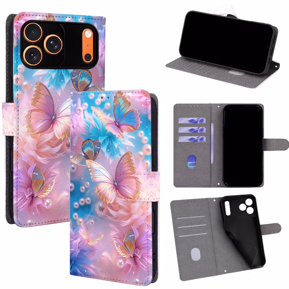 Colorful Butterfly Flip Phone Cover for iPhone Air 17 16e 15 14 13 12 11 Pro Max 7 8 Plus XR Xs Max SE Built-in Wallet