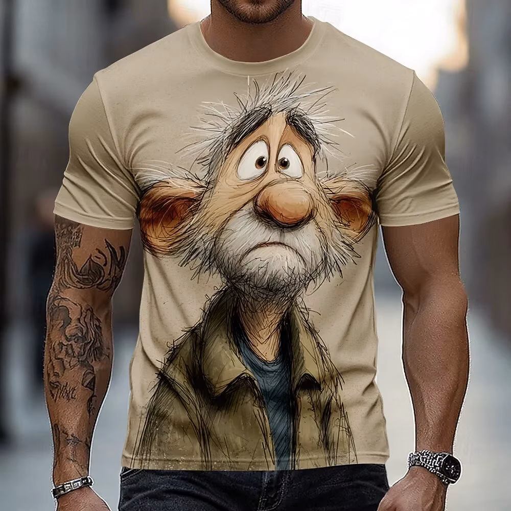 Funny Cartoon Character 3D Print Men's T Shirt Casual O-neck Loose Short Sleeve Tops Hip Hop Trend Street Tees Summer