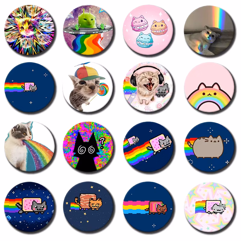 Cute Funny Rainbow Alien Cat Button Pins Backpack Clothing Decor Brooch Cartoon Science Fiction Badge Jewelry Gifts for