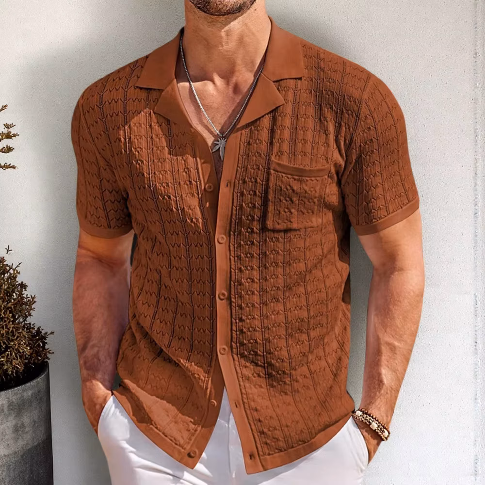 Men's Summer New Short-sleeved Knitted Polo Shirt Casual Cardigan Top