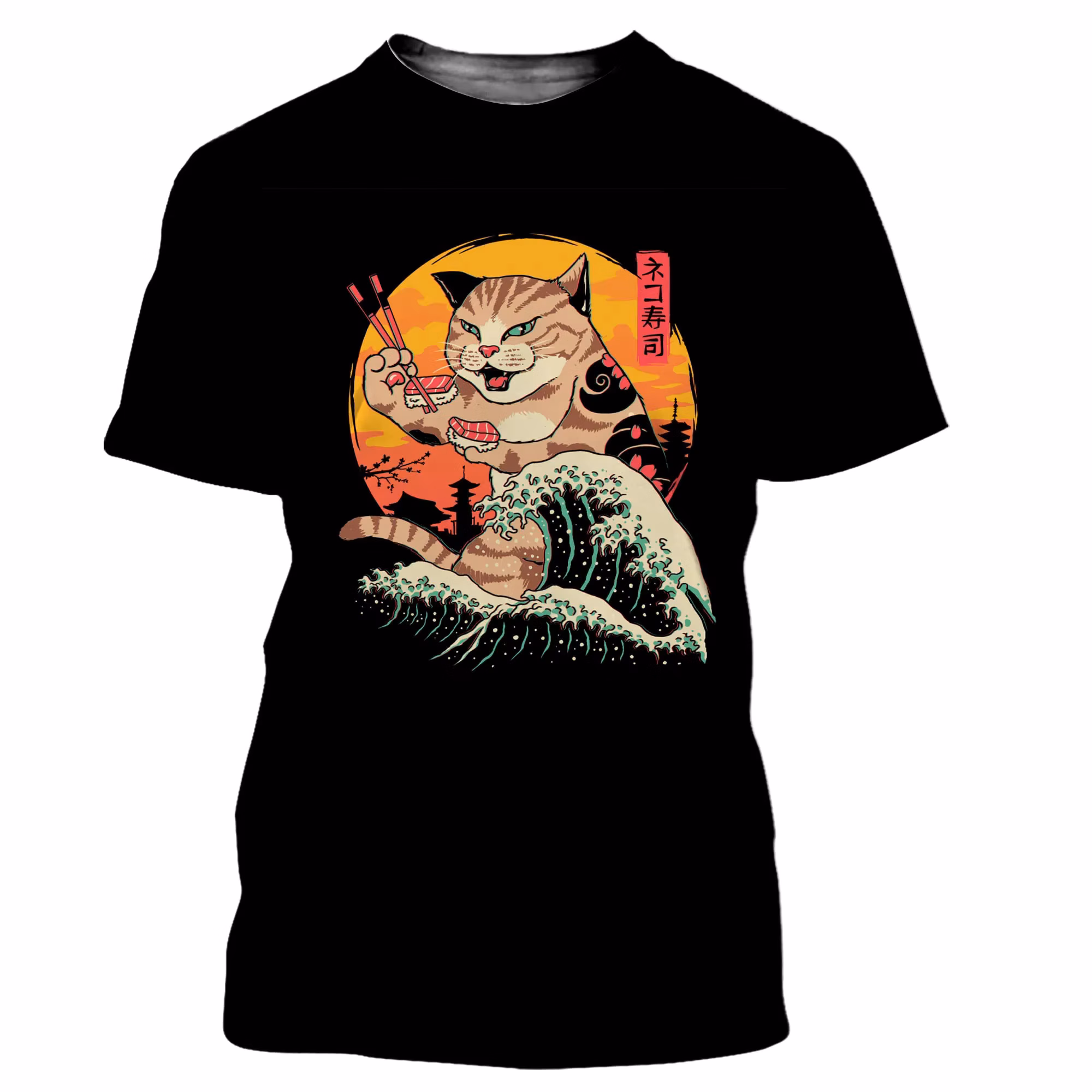 Samurai Cat T-shirt Men And Women Japan Harajuku Street Wear Cartoon Comfortable And Refreshing Breathable Otaku Summer