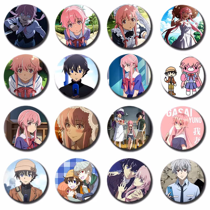 58mm Anime Future Diary Badges Tinplate Soft Button Pins Creative Brooches for Clothes Hat Decoration Jewelry