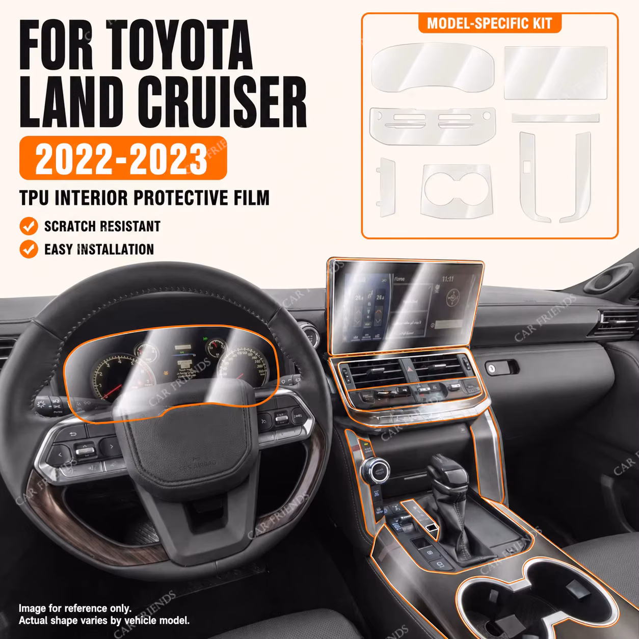 For Toyota Land Cruiser 2022 2023 2024 Transparent TPU Interior Protective Film Car Dashboard Panel and Trim