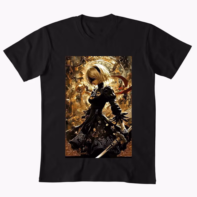 2B NieR Automata Yorh No. 2 Type B Anime T-shirt for Gamer 0607 Waifu Girl Cyber Punk Graphic Clothes Y2K Tee US Size