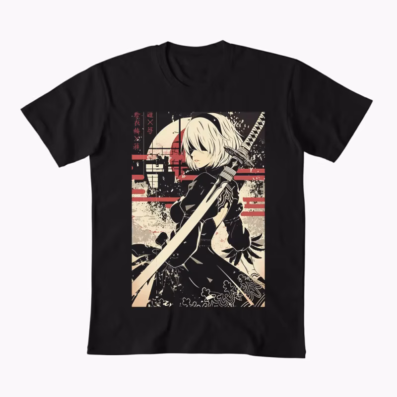 2B NieR Automata Yorh No. 2 Type B Anime T-shirt for Gamer 0607 Waifu Girl Cyber Punk Graphic Clothes Y2K Tee US Size
