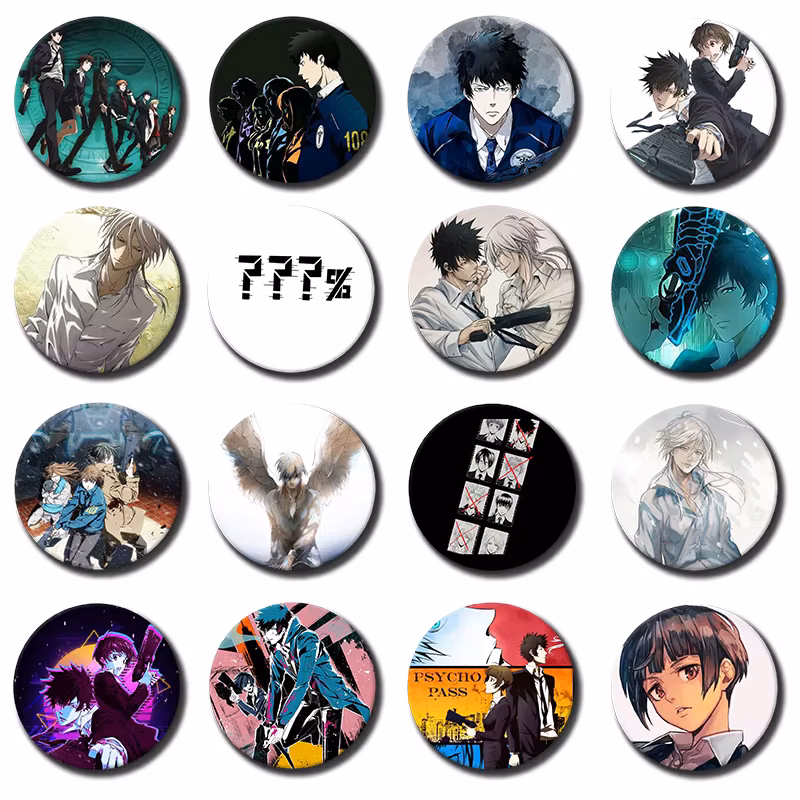 58mm 1PC Anime P-PSYCHO-PASS Badge Cartoon Enamel Pins Tinplate Brooches for Clothing Backpack Decoration Souvenir Gifts