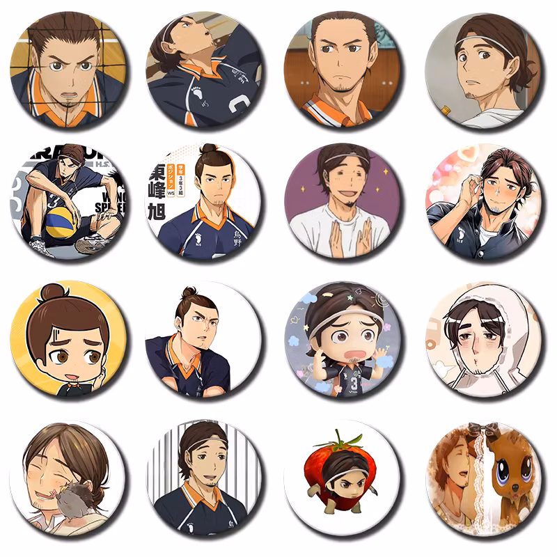 Anime Role Play Round Pins Cartoon Character Asahi Azumane Badges Tinplate Brooches for Clothes Decoration Bag