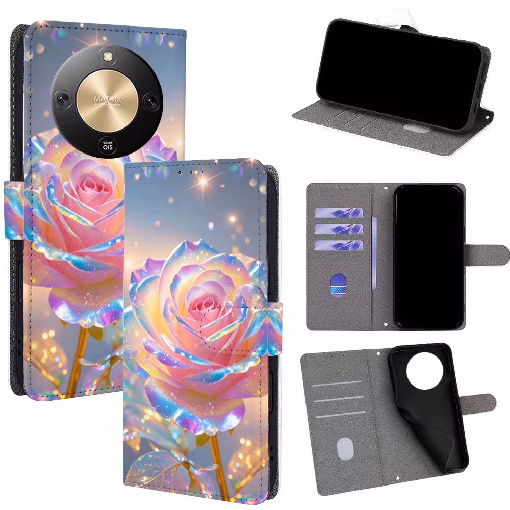 Colorful Flowers Magnetic Flip Phone Cover for Huawei Honor Magic8 7 6 5 4 3 GT Pro with Built-in Wallet Card Slots