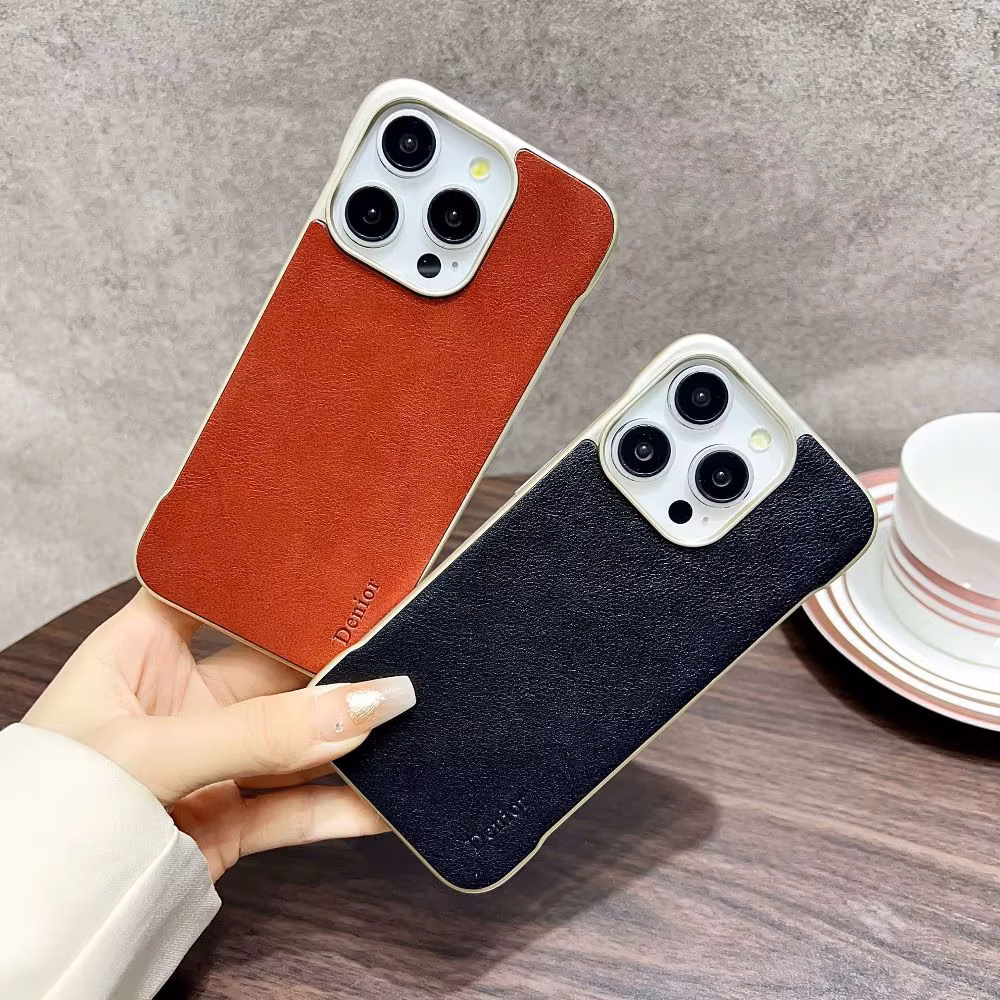 Back Solid Color Leather Frameless Phone Case For iPhone 16 Pro Max 15 Pro 14 Pro Max Series With Magnetic Wireless