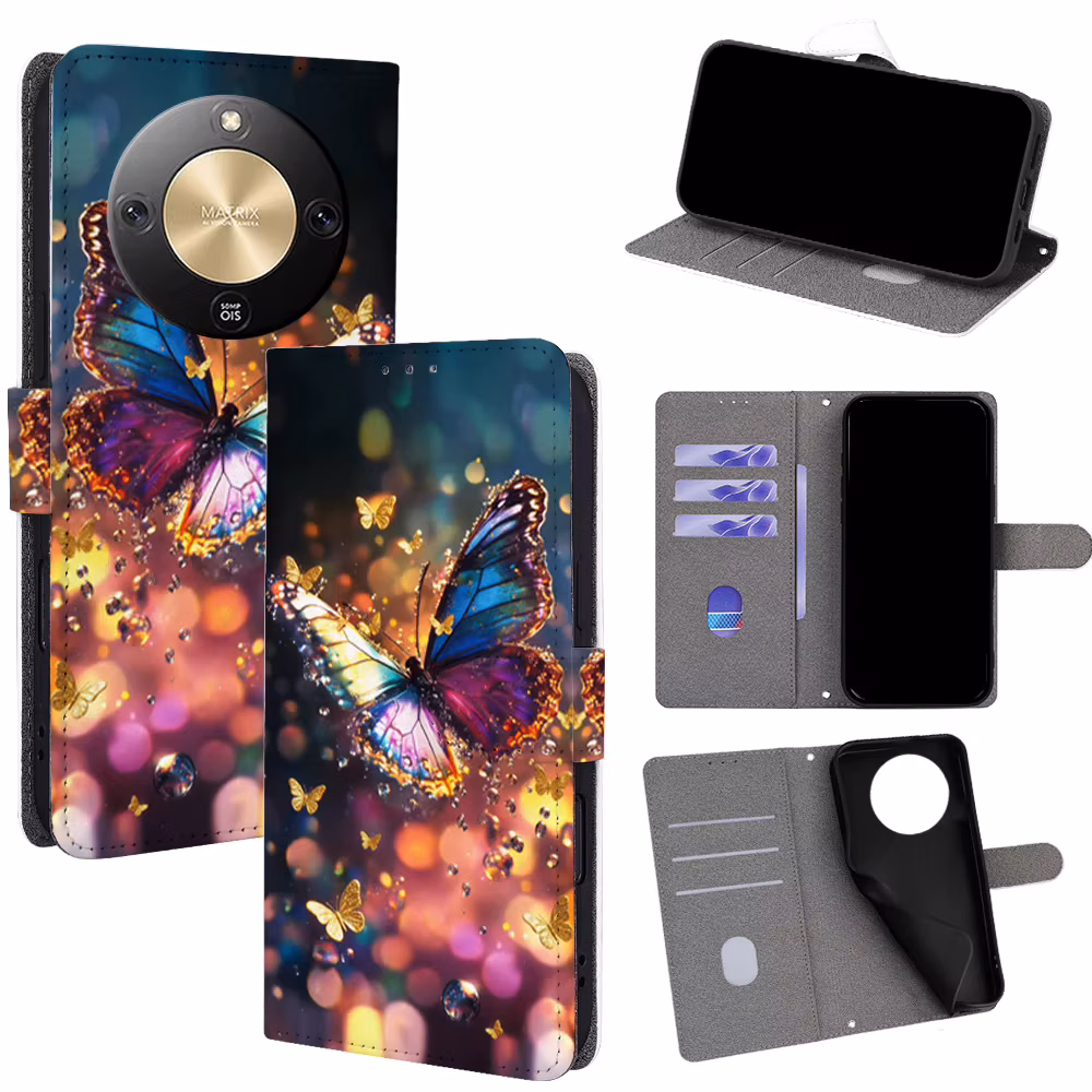 Colorful Butterfly Magnetic Flip Phone Cover for Huawei Honor Magic8 7 6 5 4 3 GT Pro with Built-in Wallet Card Slots
