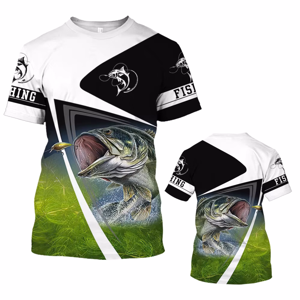 Fashion 3D Fish Print Men's T Shirt Casual O-neck Short Sleeve Tops Outdoor Go Fishing Clothing Summer Street Oversized