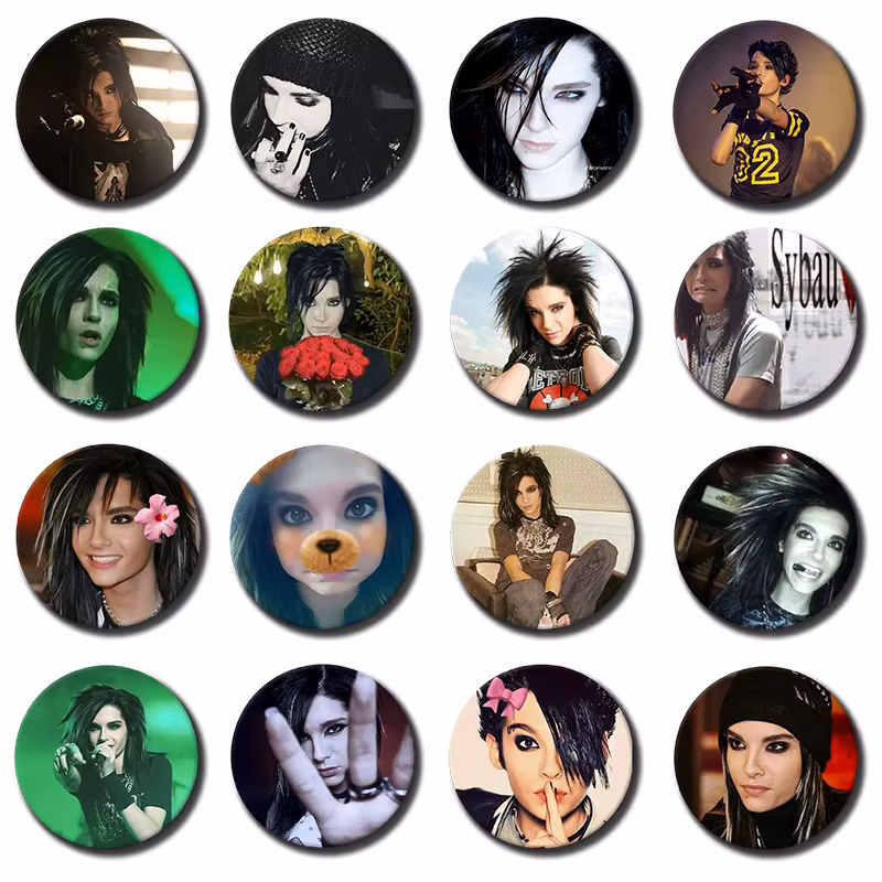 58mm Music Singer Beautiful Brooches Rock Band Round Lapel Pins T-Tokio Hotel Bill Kaulitz Badge Fan Collection