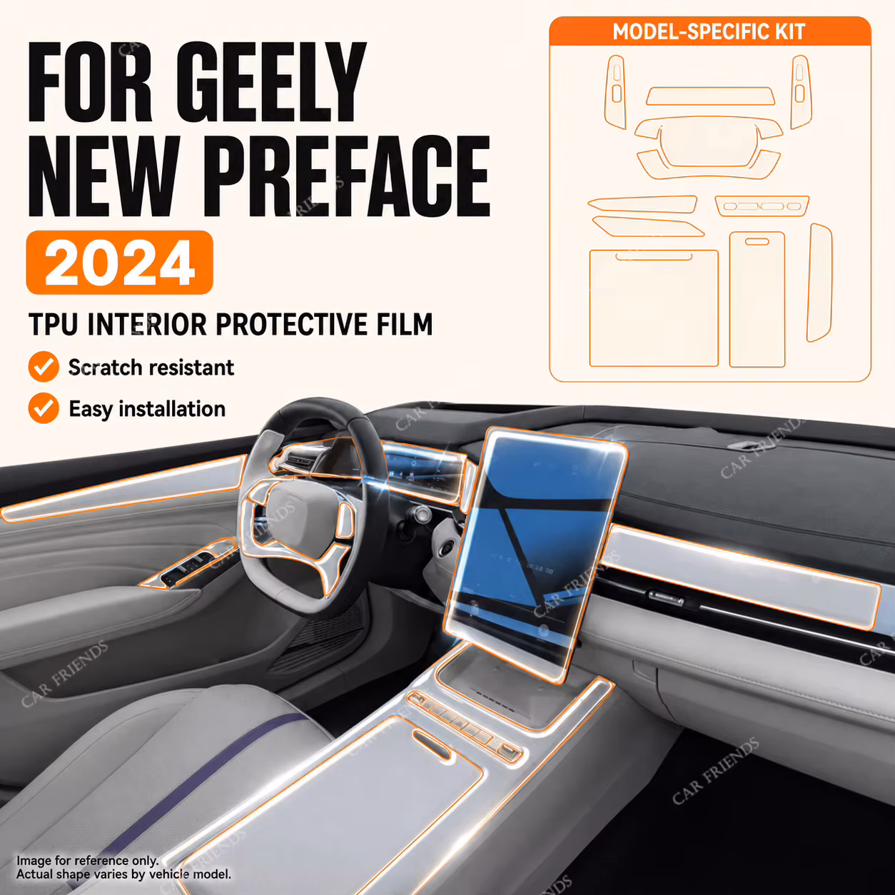 For Geely New Preface GL GF 2024 2025 Transparent TPU Dashboard Screen Panel Protective Film Interior Anti-Scratch
