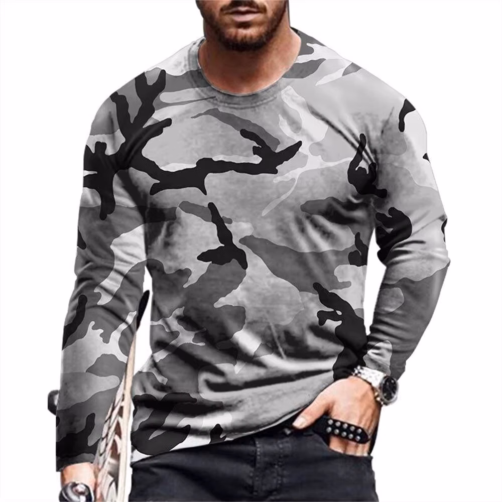 T-Shirts for Men Military Camouflage 3D Print Fashion Sport O-Neck Graphic T Shirts Tops Outdoor Running Long Sleeve