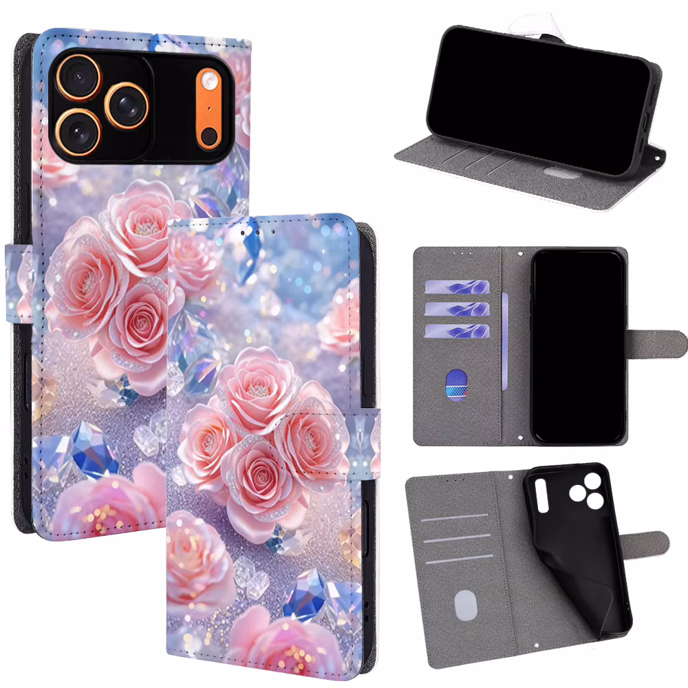 Flower Painting Leather Magnetic Flip Phone Cover for iPhone Air 17 16e 15 14 Plus 13 12 Pro Max with Built-in Wallet