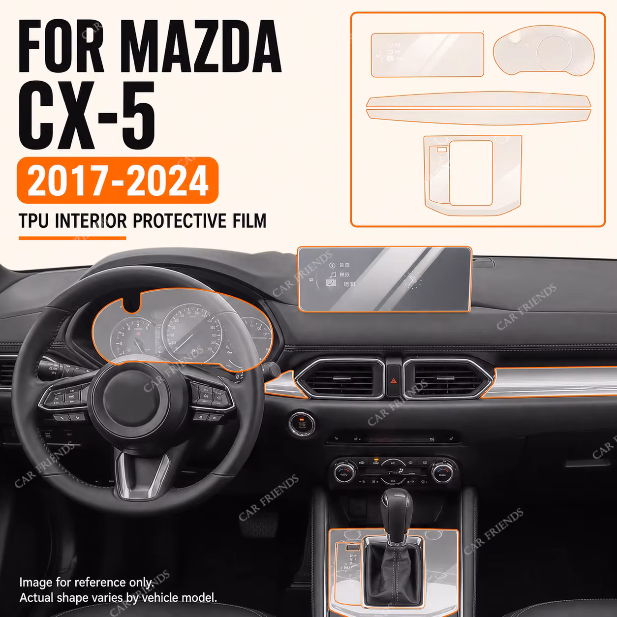 For Mazda CX-5 2017-2024 Transparent Dashboard and Car Panel Protective Sticker Interior Trim Anti-Scratch Car