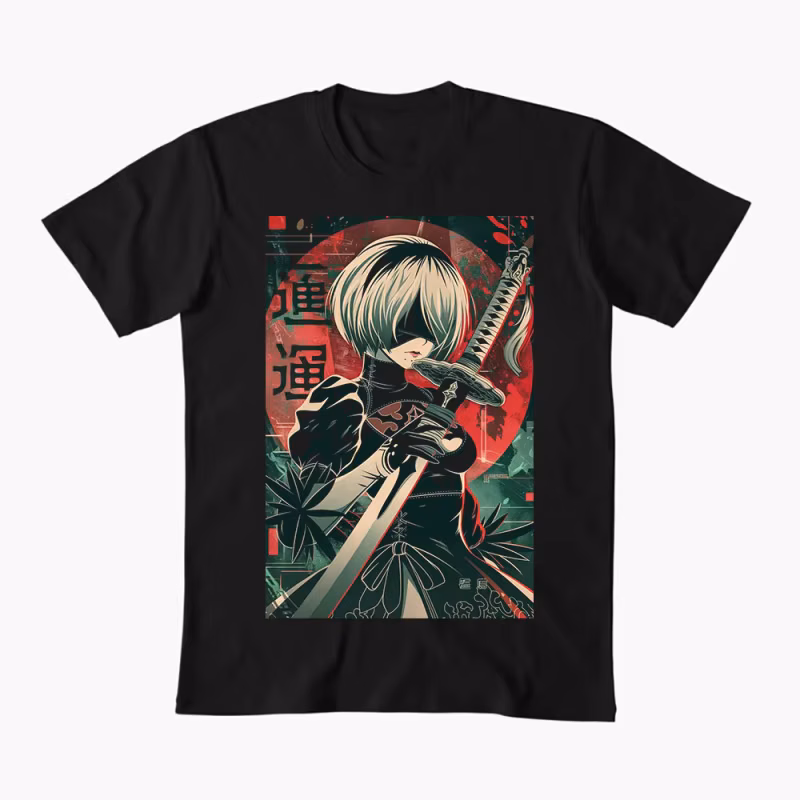 2B NieR Automata Yorh No. 2 Type B Anime T-shirt for Gamer 0607 Waifu Girl Cyber Punk Graphic Clothes Y2K Tee US Size