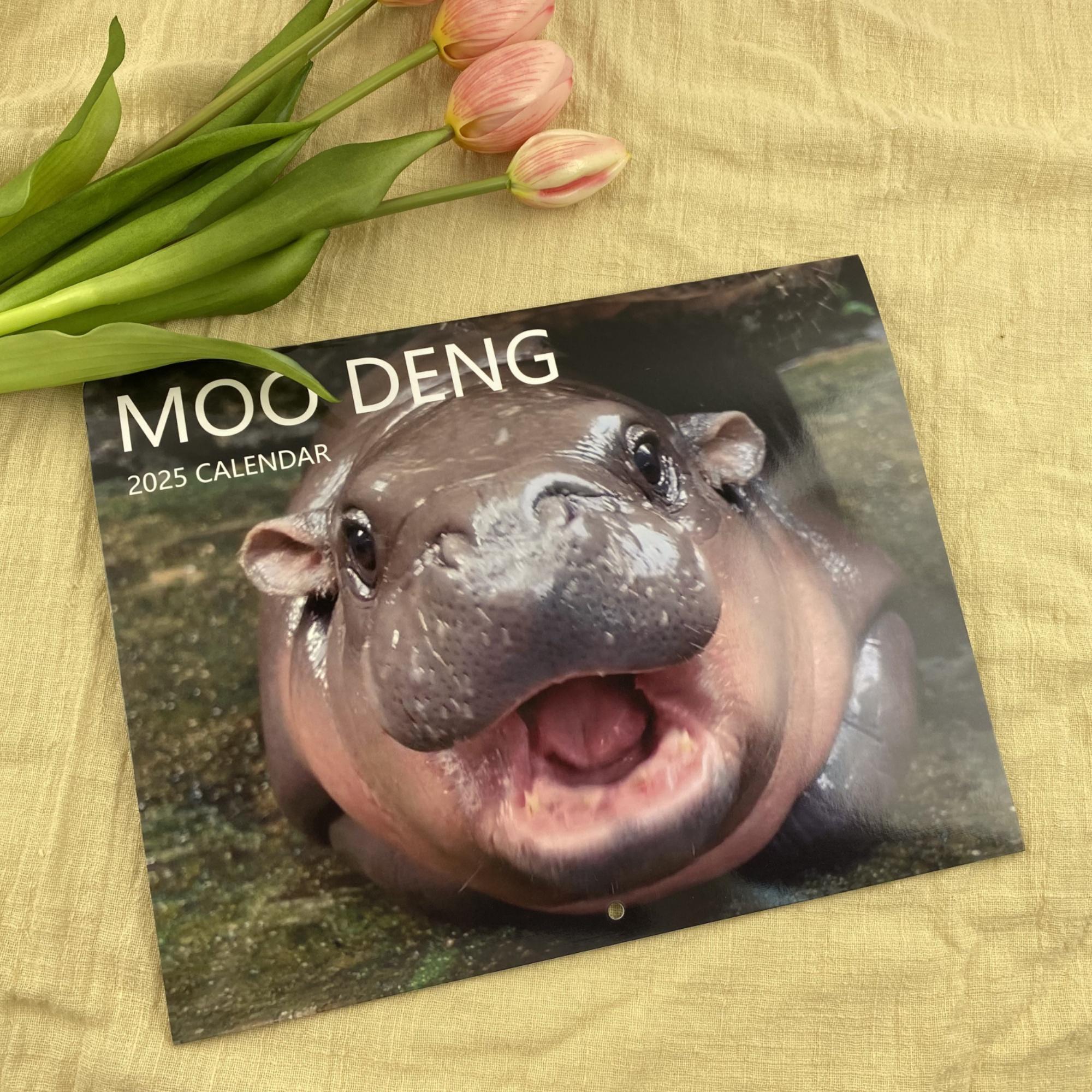 Cute Moo-deng Calendar 2025, Baby Pigmy Hippo Moo Deng Calendar