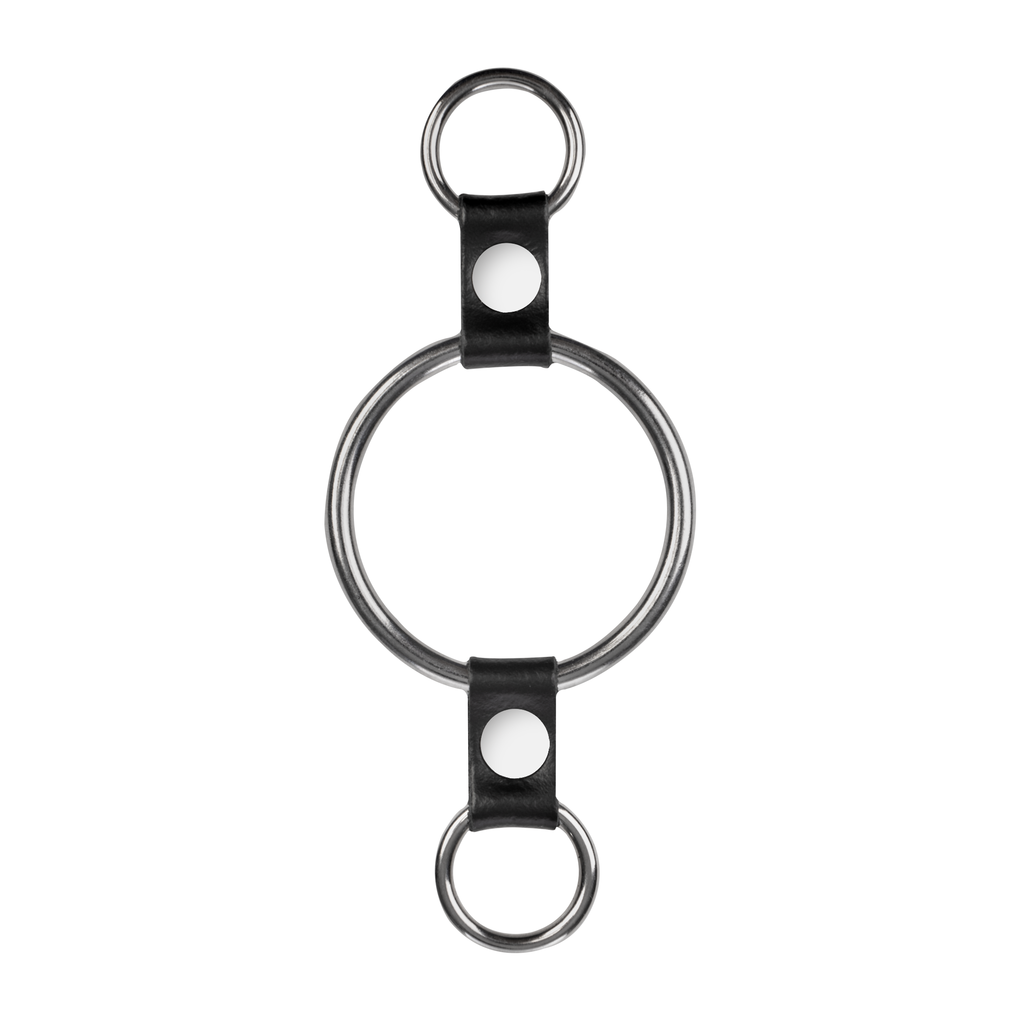 Metal Cock Ring with Leather Straps & Attachment Rings – 50 mm