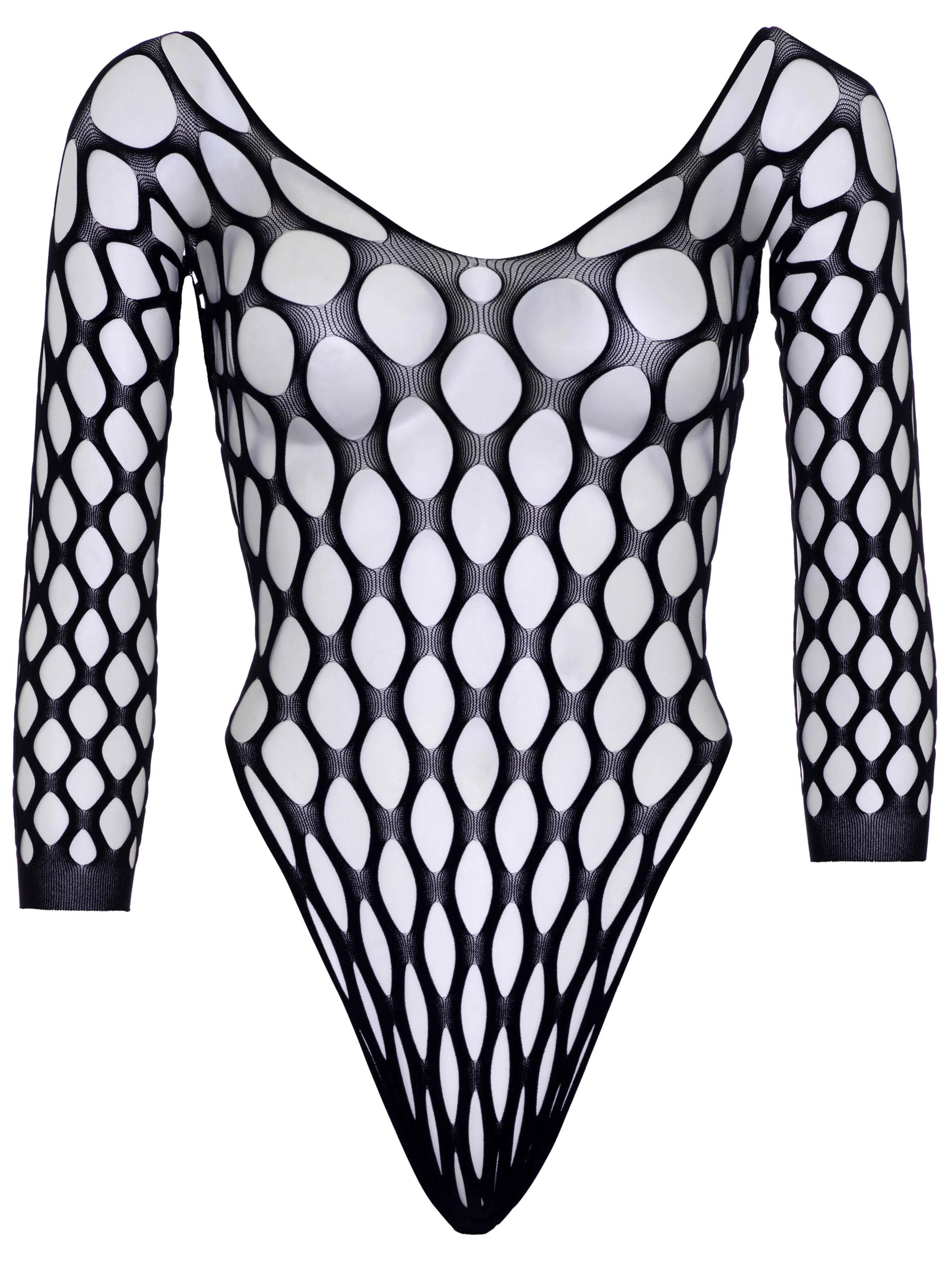 Pothole Net 3/4 Sleeve Bodysuit - One Size - Black