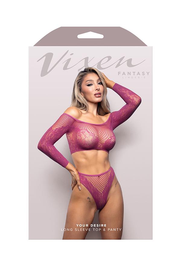 Your Desire Long Sleeve Top and Panty - OS - Magenta