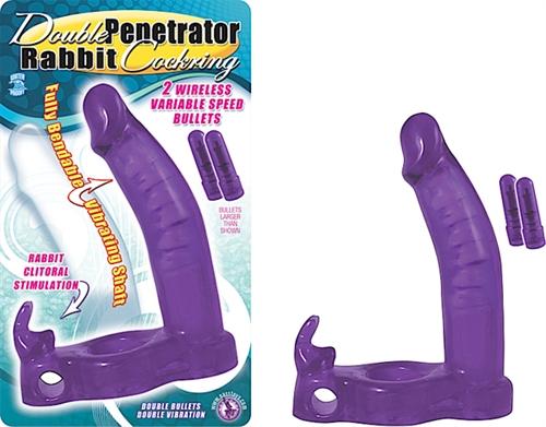 Double Penetrator Rabbit Cock Ring - Purple