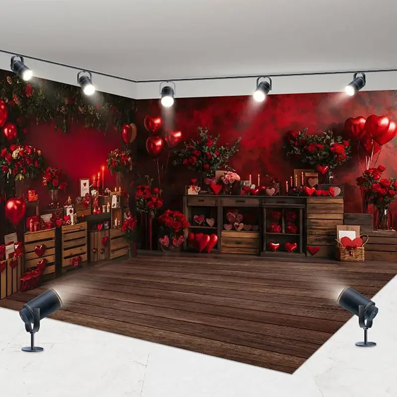 Aperturee Retro Wood Cabinet Valentines Vibe Room Set Backdrop, 7X7FT(Left Wall)+10X7FT(Right Wall)+10X7FT(Floor), 247.5 USD, AHF281A-R, AHF280A-B