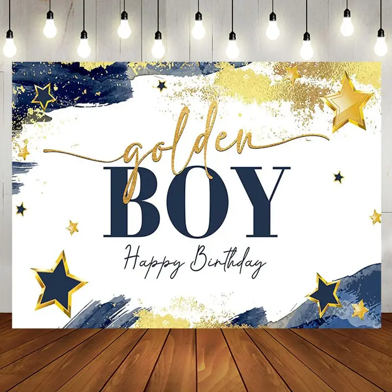 Aperturee Navy Blue Starry Golden Boy Happy Birthday Backdrop | Backdrop For Birthday Party | Diy Birthday Backdrop | Custom Birthday Backdrops