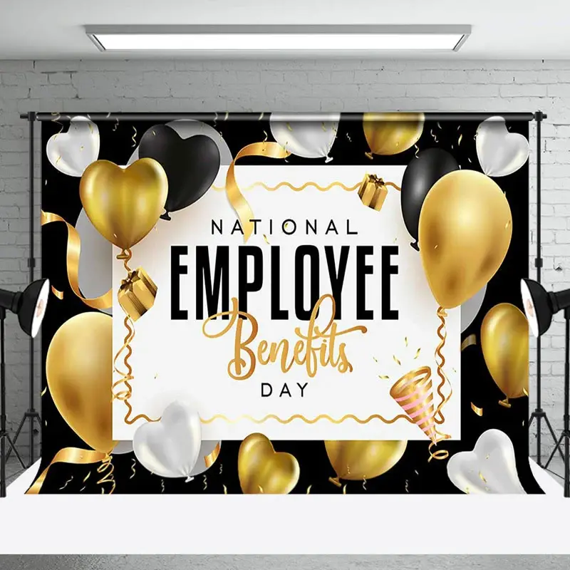 Aperturee Gold Balloon National Employee Benefits Day Backdrop | We Appreciate You Backdrop | Thank U Next Backdrop | Party Decoration Ideas
