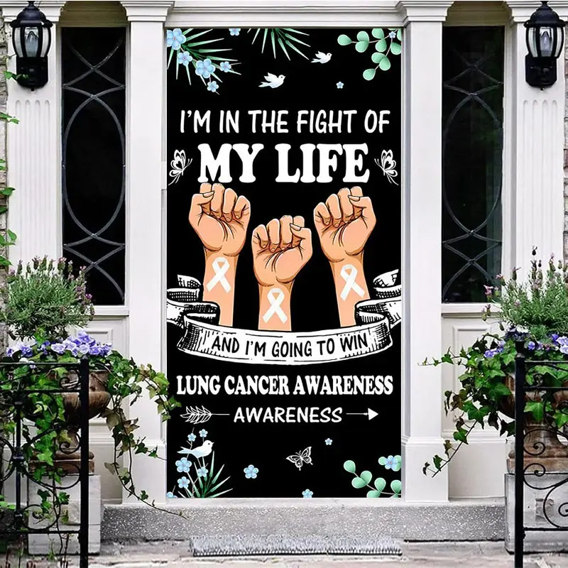 Aperturee Floral Plant Black Lung Cancer Awwareness Door Cover, 30x80 Inch, 28.48 USD, party door covers, ANML133A-A