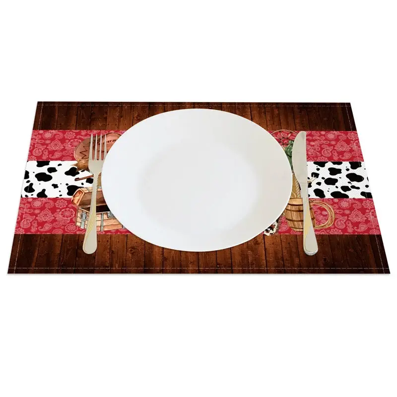 Aperturee Retro Cowboy Party Dance West Set of 4 Placemats, 14x12 Inch, 15.8 USD, placemats, CDJY00131-S