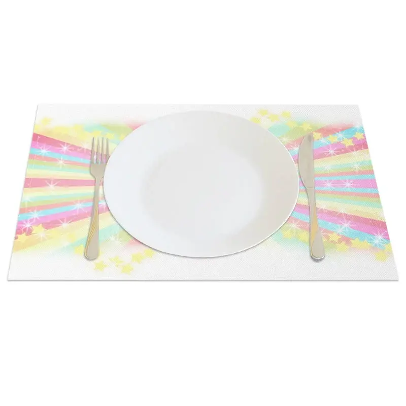 Aperturee Radiant Rainbow Glow Party Decor Set of 4 Placemats, 14x12 Inch, 15.8 USD, placemats, CDJY00134-S