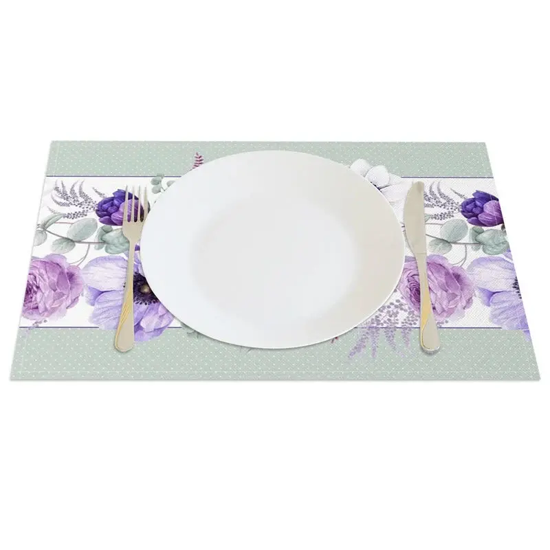 Aperturee Floral Violet Sweet Fresh Spring Set of 4 Placemats, 14x12 Inch, 15.8 USD, placemats, CDJY00147-S