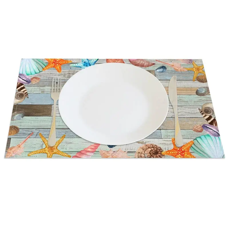 Aperturee Under The Sea Turtle Wood Summer Set of 4 Placemats, 14x12 Inch, 15.8 USD, placemats, CDJY00170-S