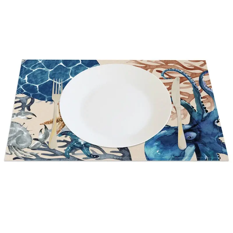 Aperturee Underwater Animal World Summer Set of 4 Placemats, 14x12 Inch, 15.8 USD, placemats, CDJY00173-S