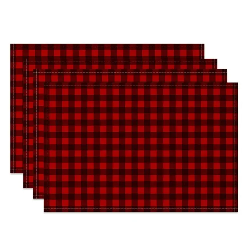 Aperturee Red Buffalo Plaid Set of 4 Placemats, Dark Farmhouse Check, Rustic Holiday Christmas Table Mats