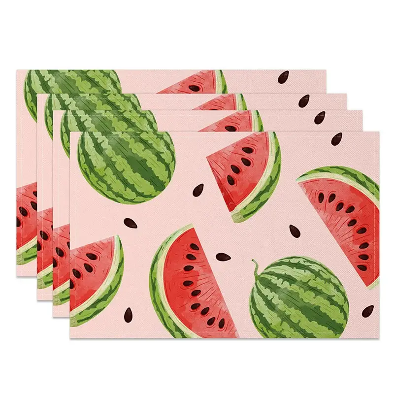 Aperturee Watermelon Placemats Set of 4, Fresh Pink Summer Fruit Design for Kitchen Dining Table, Washable Table Mats, 14x12in (WxH), 15.8 USD, plac