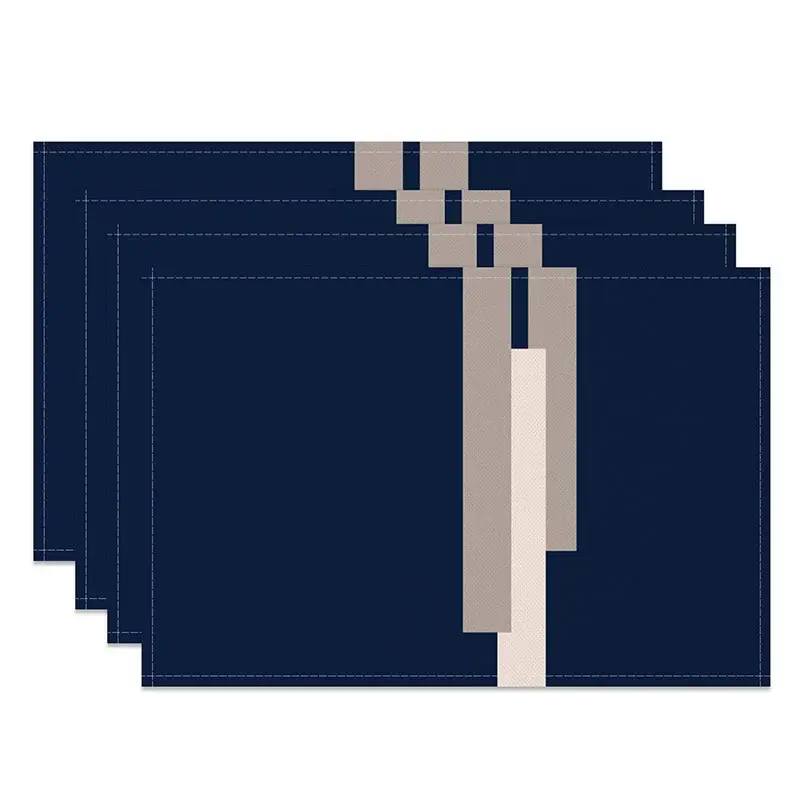 Aperturee Classic Navy Blue and Grey Abstract Placemats Set of 4, Modern Kitchen Decor for Everyday Dining Use, 14x12in (WxH), 15.8 USD, placemats,