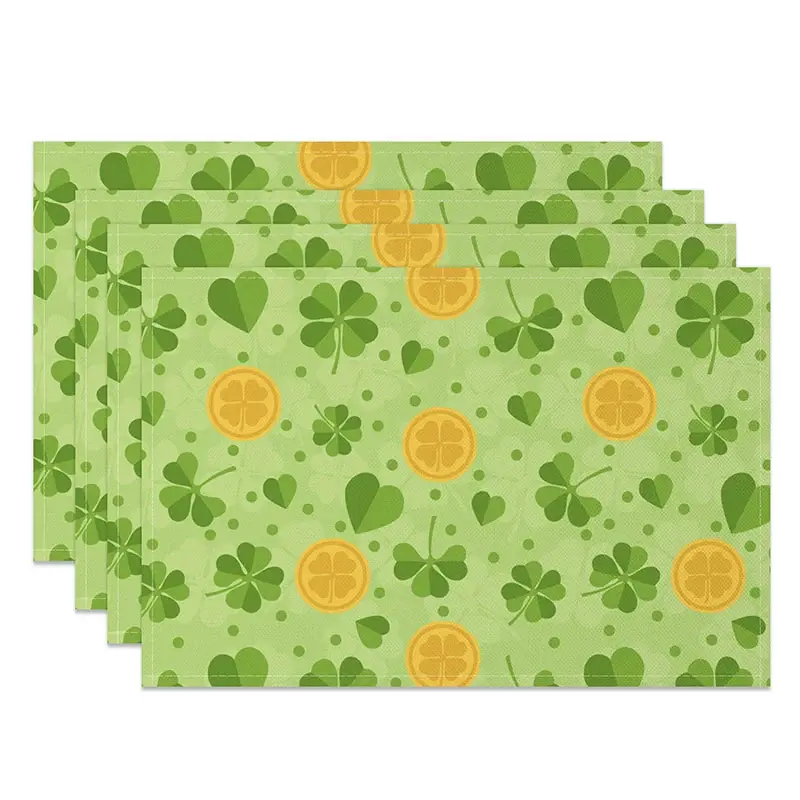 Aperturee Shamrocks and Golden Coins Set of 4 Placemats, St. Patricks Day Lucky Clover Green Dining Table Mats Studio