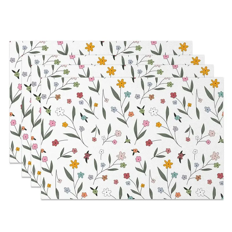 Aperturee Fresh Spring Floral Placemats Set of 4, Botanical Flower and Leaves Print for Kitchen Dining Table, 14x12in (WxH), 15.8 USD, placemats, CD