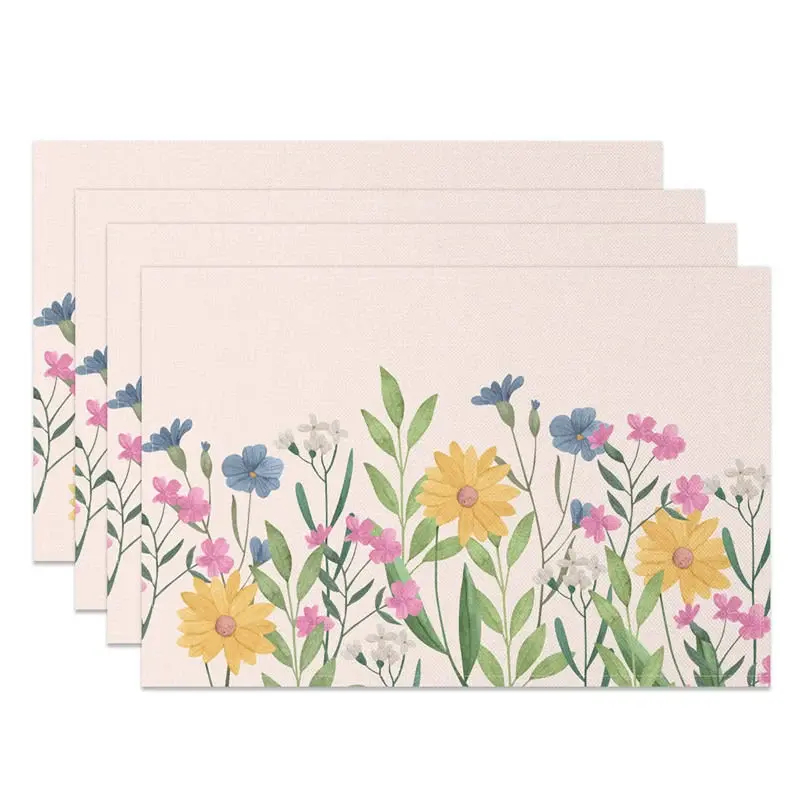 Aperturee Spring Colorful Wild Floral Dining Set of 4 Placemats, 14x12 Inch, 15.8 USD, placemats, CDJY00650-S