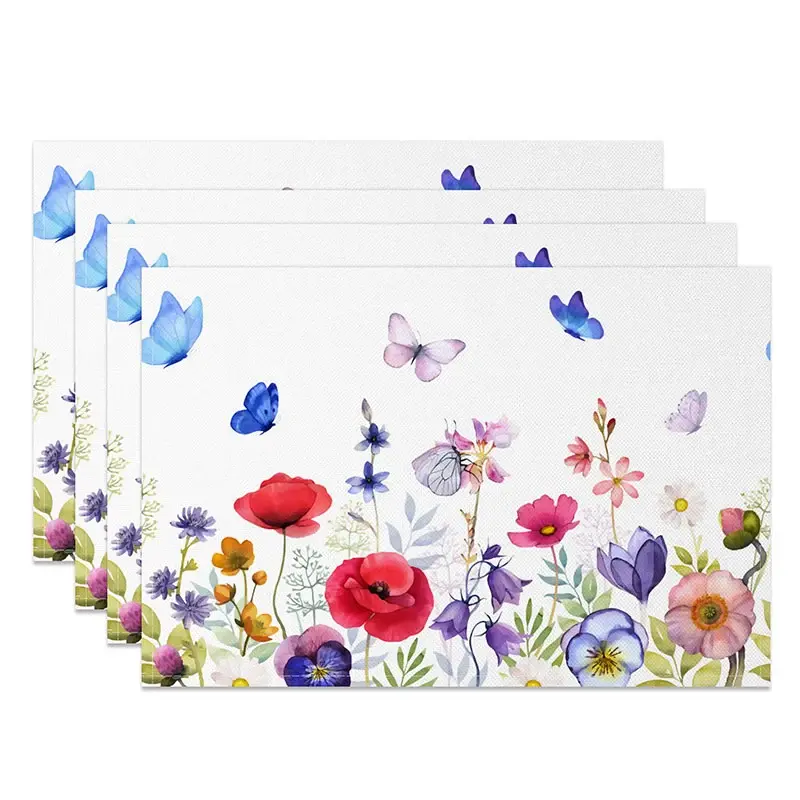 Aperturee Colorful Spring Floral and Butterfly Placemats Set of 4, for Easter and Garden Party Dining Table, 14x12in (WxH), 15.8 USD, placemats, CDJ