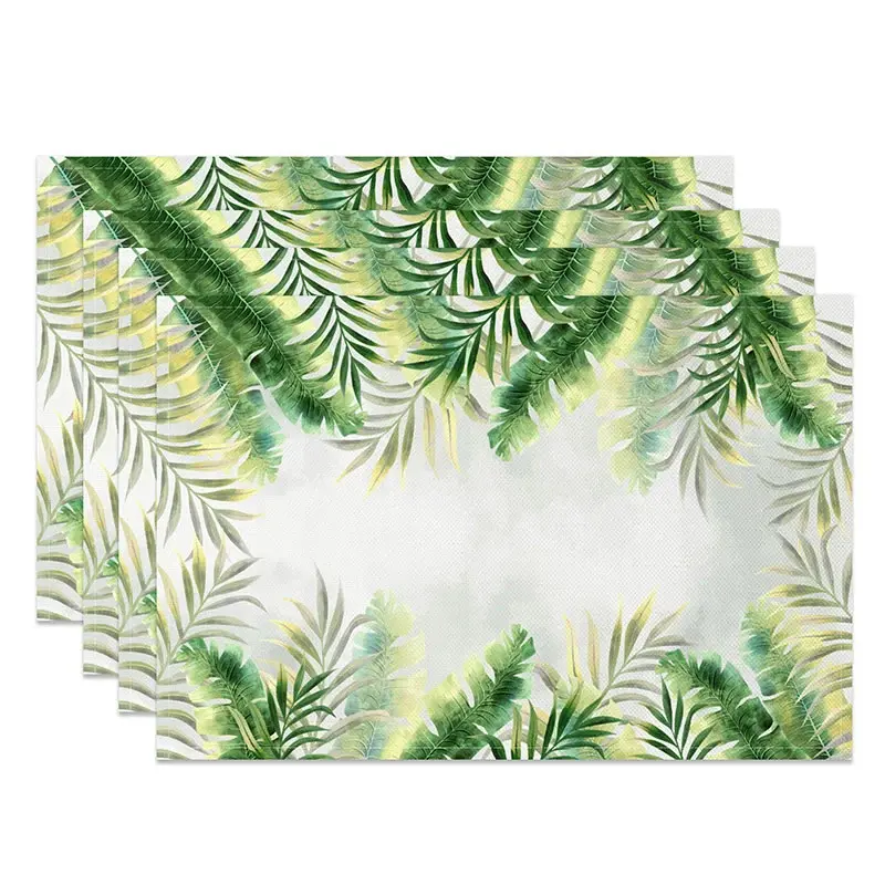 Aperturee Summer Botanical Placemats Set of 4, with Yellow and Green Plant Print for Cheerful Kitchen Decor, 14x12in (WxH), 15.8 USD, placemats, CDJ