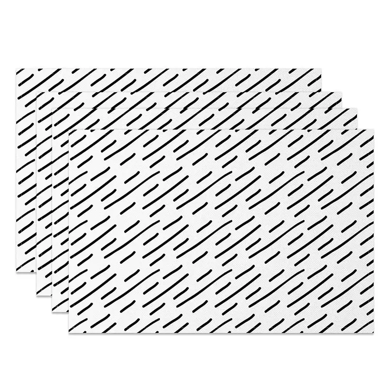 Aperturee Minimalist White and Black Lines Dining Set of 4 Placemats, for Modern Geometric and Scandinavian Kitchen, 14x12in (WxH)