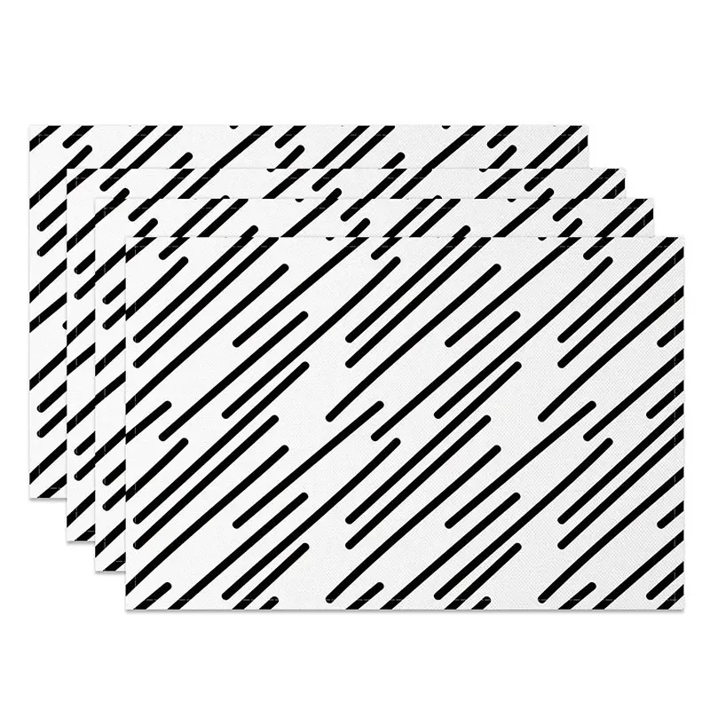 Aperturee Simple Modern White and Black Lines Set of 4 Placemats, Minimalist Design for Everyday Kitchen Dining Use, 14x12in (WxH)