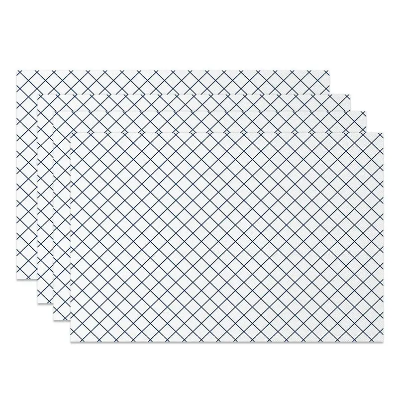 Aperturee Modern White and Green Lines Rhombus Set of 4 Placemats, for Contemporary Geometric Kitchen Table Decor, 14x12in (WxH)