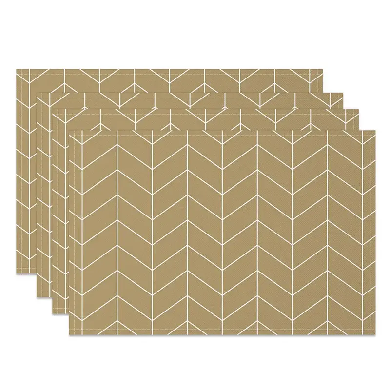 Aperturee Elegant Gold and White Abstract Lines Set of 4 Placemats, Modern Art Deco for Wedding and Holiday Dining, 14x12in (WxH)